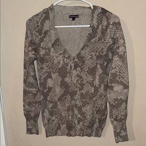 Express Snake Skin Grey V-Neck Sweater for Women